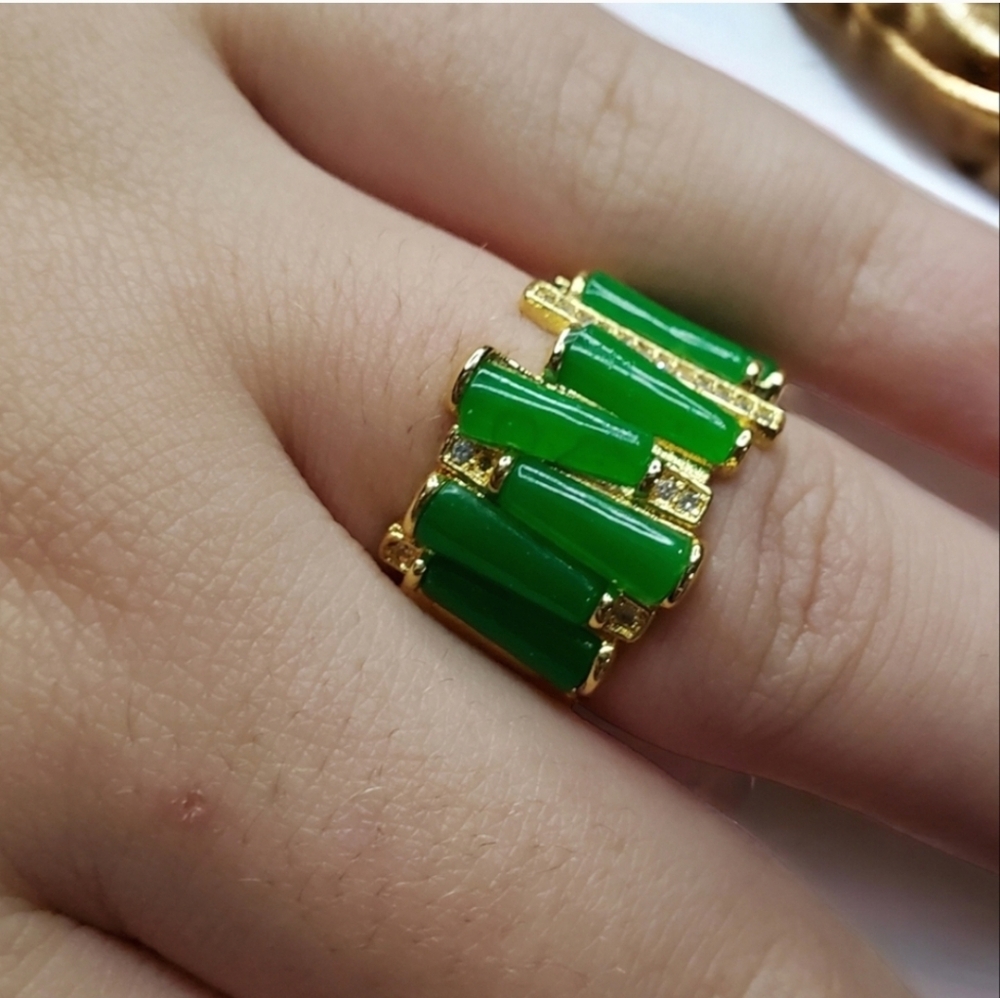 18k Gold Plated Jade Bamboo Branch Ring